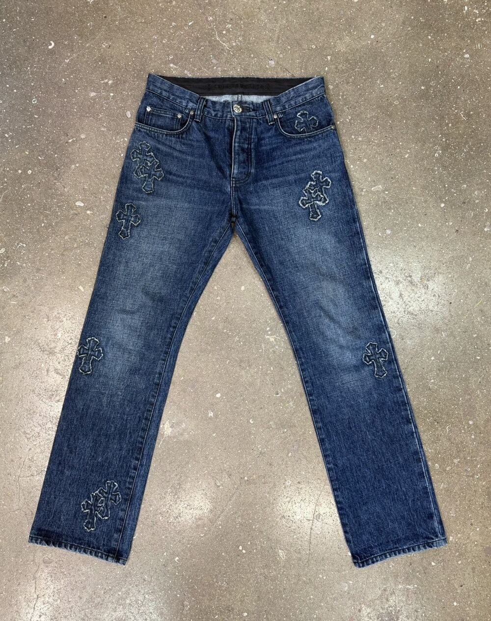 Chrome Hearts Blue Denim Cross Patch Jeans Size 32